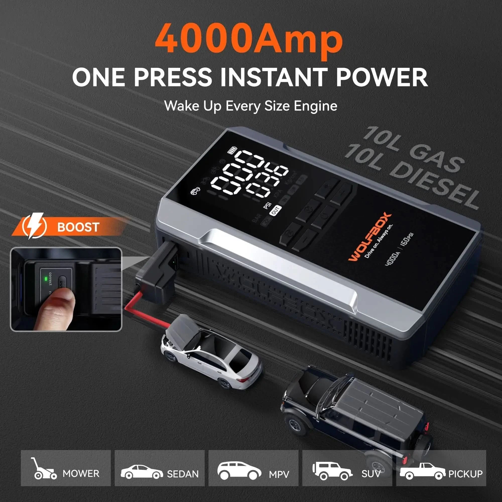 4-in-1 Jump Starter with Air Compressor | Exclusive 42-Month Warranty– Wolfbox MegaVolt 24Air - WOLFBOX