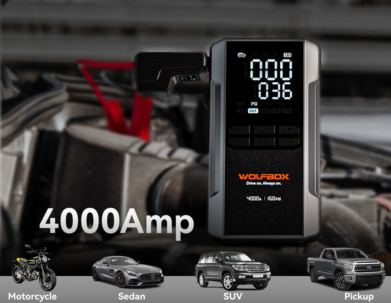 4000-Amp Portable Jump Starter with Air Compressor