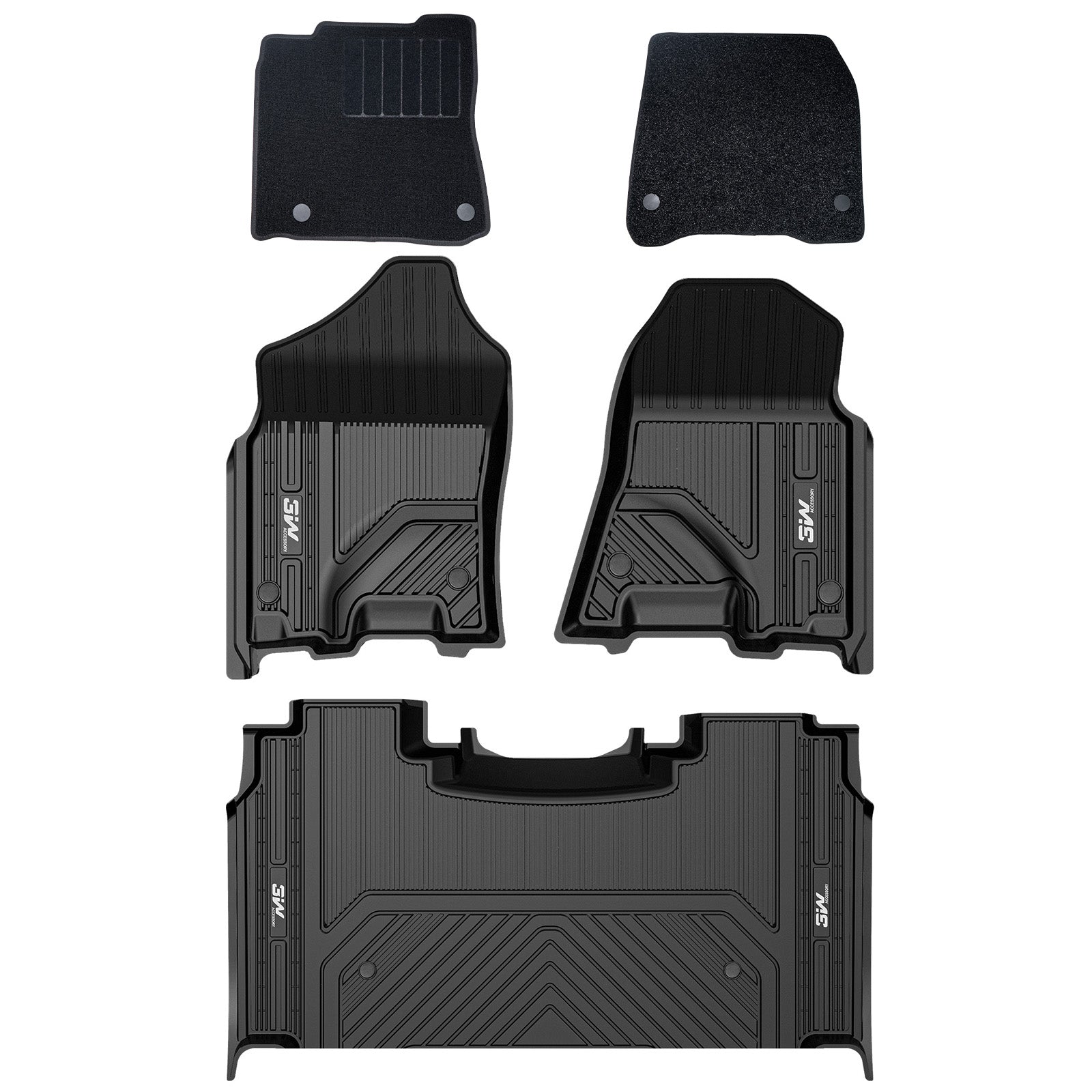 3W Dodge Ram 1500 2019-2024 New Body (NOT Classic Models) Custom Floor Mats TPE Material & All-Weather Protection Vehicles & Parts 3W 2019-2024 With Underseat Storage 1st&2nd Rows with Front Carpet