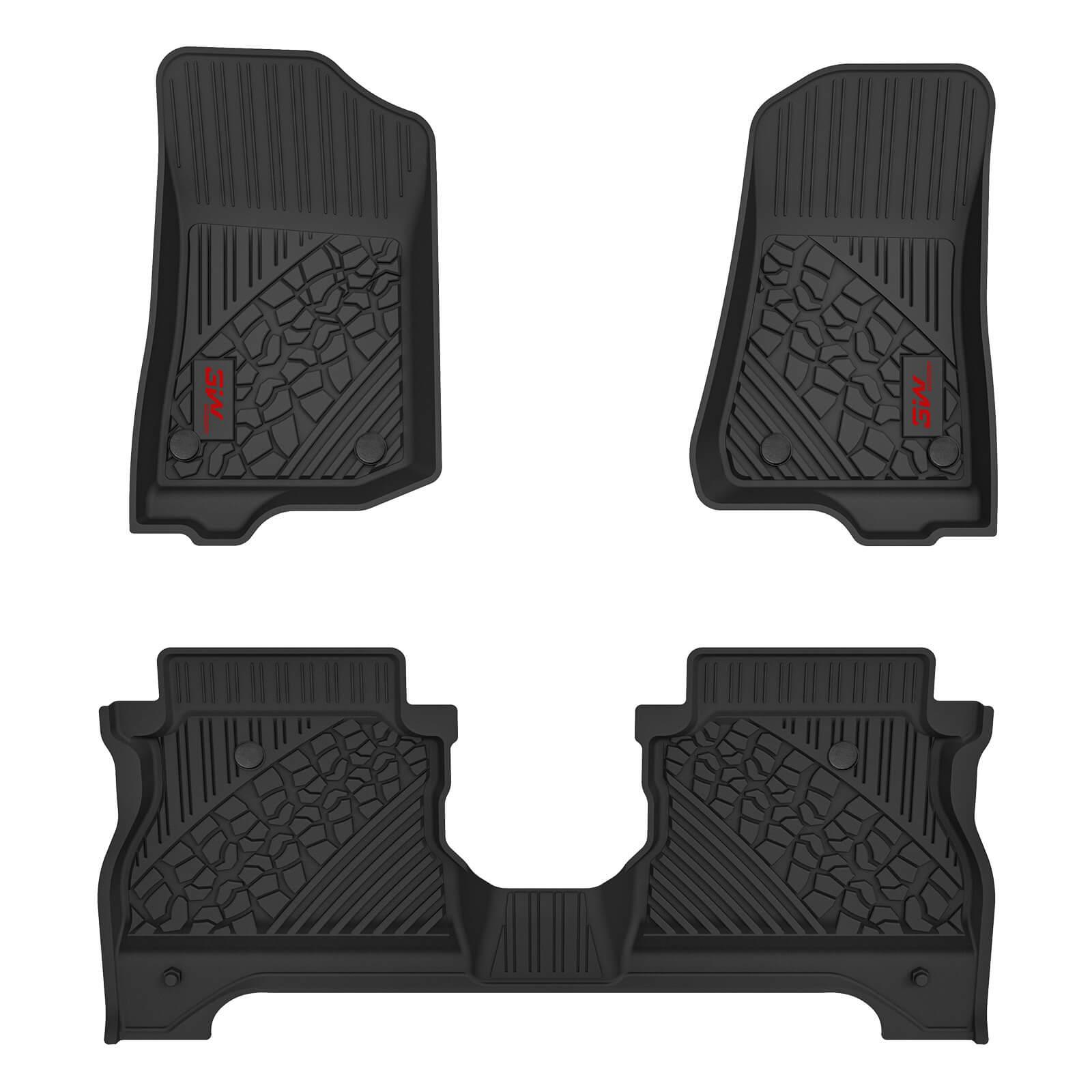 3W Jeep Gladiator 2020-2024 JT Custom Floor Mats TPE Material & All-Weather Protection Vehicles & Parts 3W 2020-2024 Gladiator 2020-2024 1st&2nd Row Mats with Red Logo