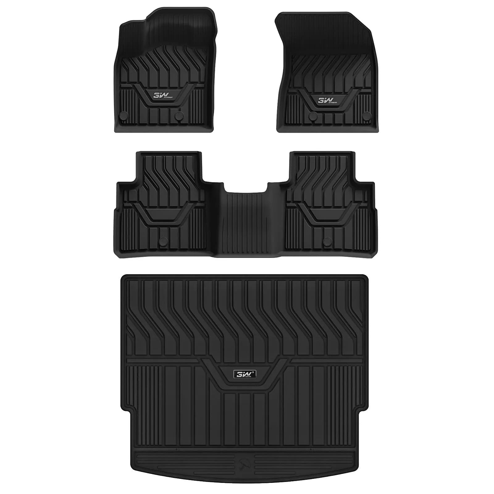 3W Nissan Rogue 2021-2025 (NOT for Sport) Custom Floor Mats TPE Material & All-Weather Protection Vehicles & Parts 3w 2021-2025 Rogue 2021-2025 1st&2nd Rows + Trunk Mat