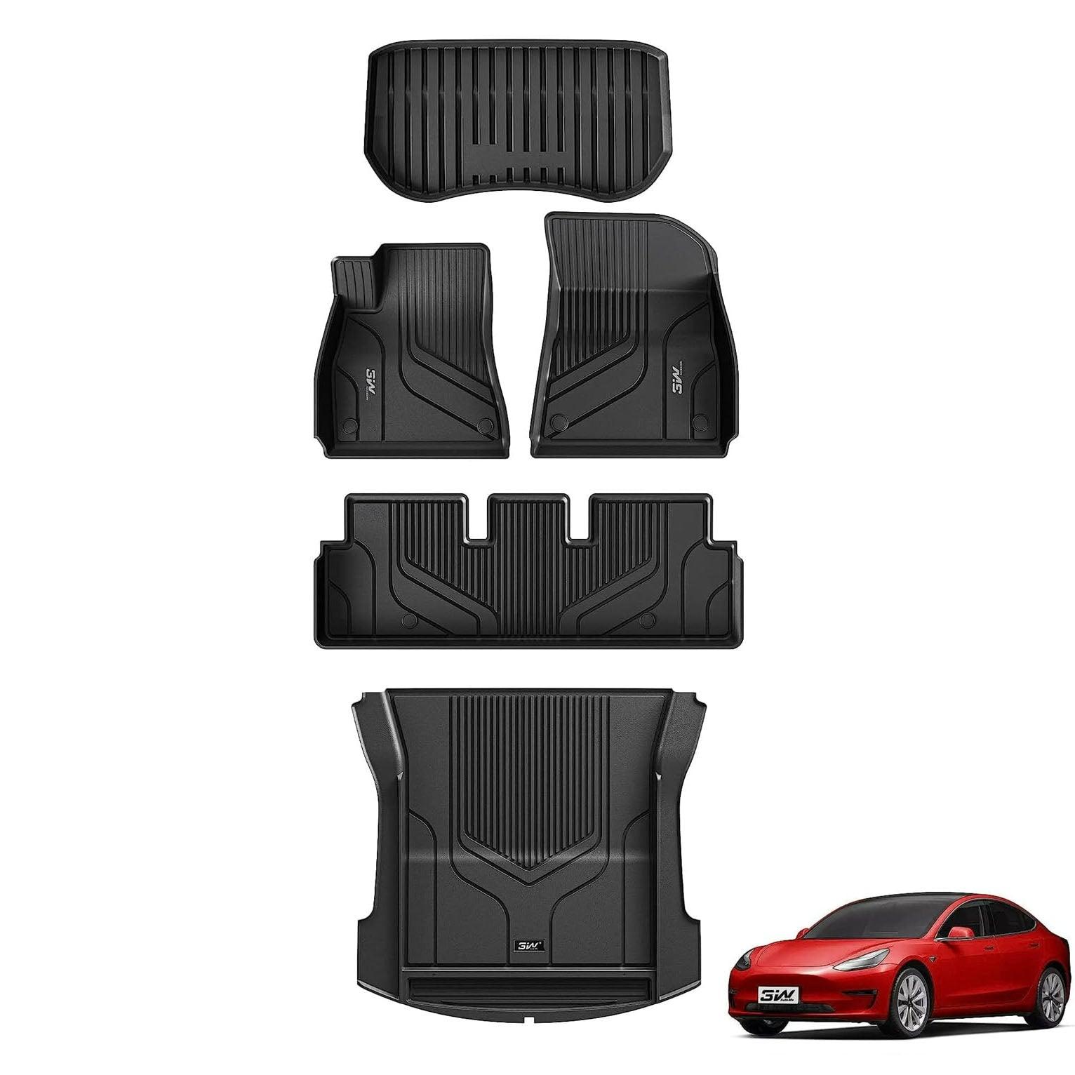3W Tesla Model 3 2021-2023 Custom Floor Mats / Trunk Mats TPE Material & All-Weather Protection Vehicles & Parts 3W 2021-2023 Model 3 2021-2023 1st$2nd Row Mats+Front&Rear Trunk Mat
