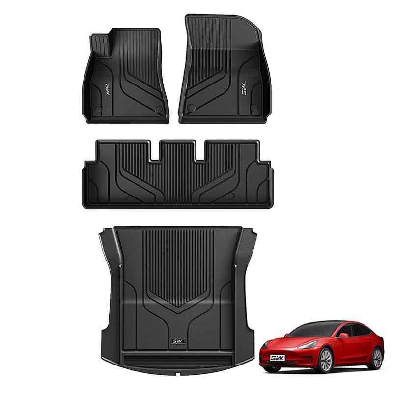 3W Tesla Model 3 2021-2023 Custom Floor Mats / Trunk Mats TPE Material & All-Weather Protection Vehicles & Parts 3W 2021-2023 Model 3 2021-2023 1st&2nd Row Mats+Trunk mat