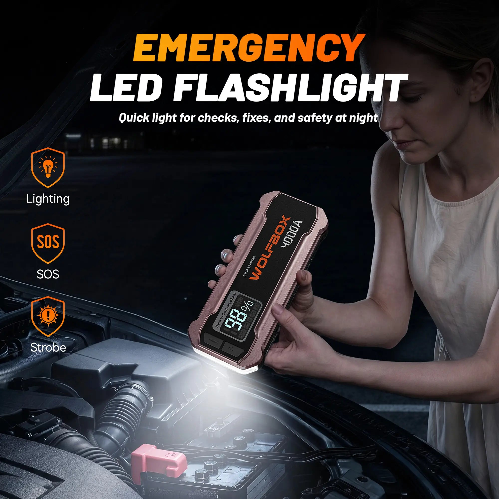 4000a jump starter in rose gold with powerful led emergency lighting