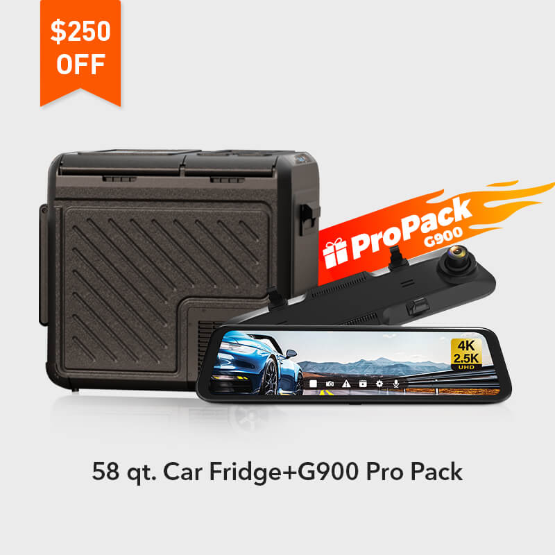 WOLFBOX 58qt. Car Fridge + G900 4+2.5K Smart Mirror Pro Pack  wolfboxdashcamera   