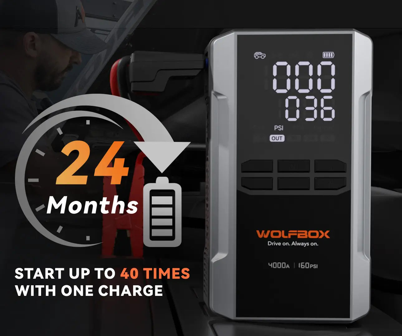 24-Month Long Standby 4-in-1 Jump Starter with Air Compressor