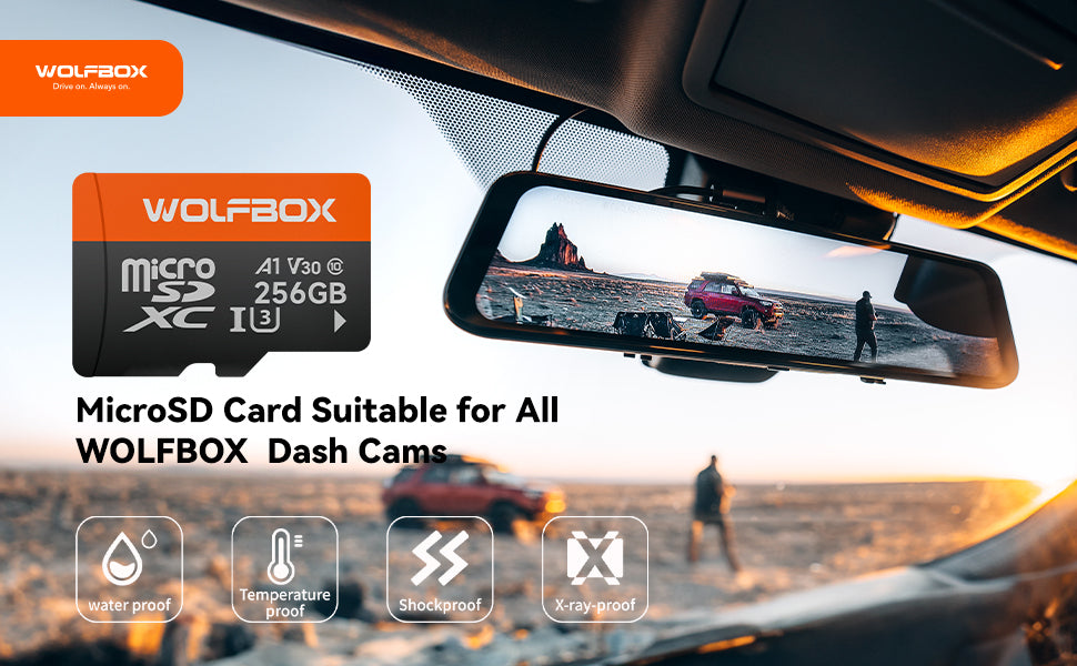 WOLFBOX 256GB microSD card for dash cams with waterproof and shockproof protection