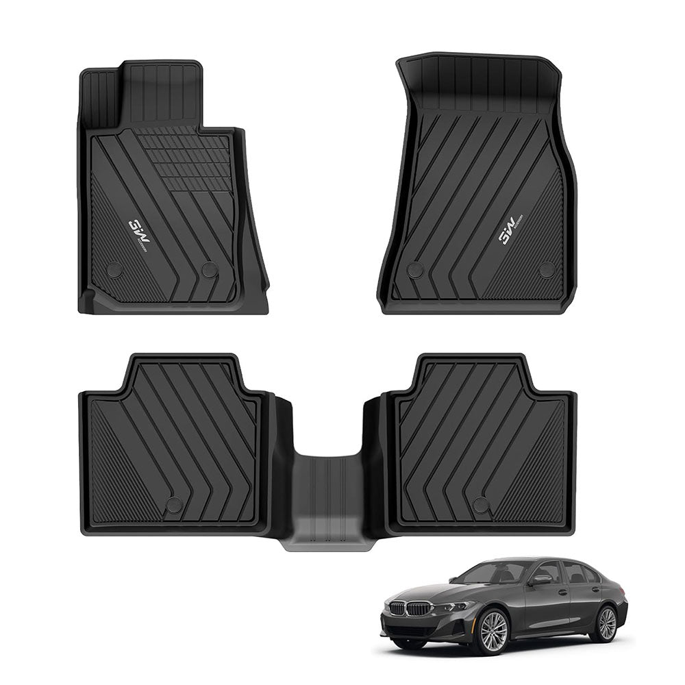 3W BMW 3 Series 2019-2024 Custom Floor Mats TPE Material & All-Weather Protection Vehicles & Parts 3W 2019-2024 3 Series  2019-2024 1st&2nd Row Mats