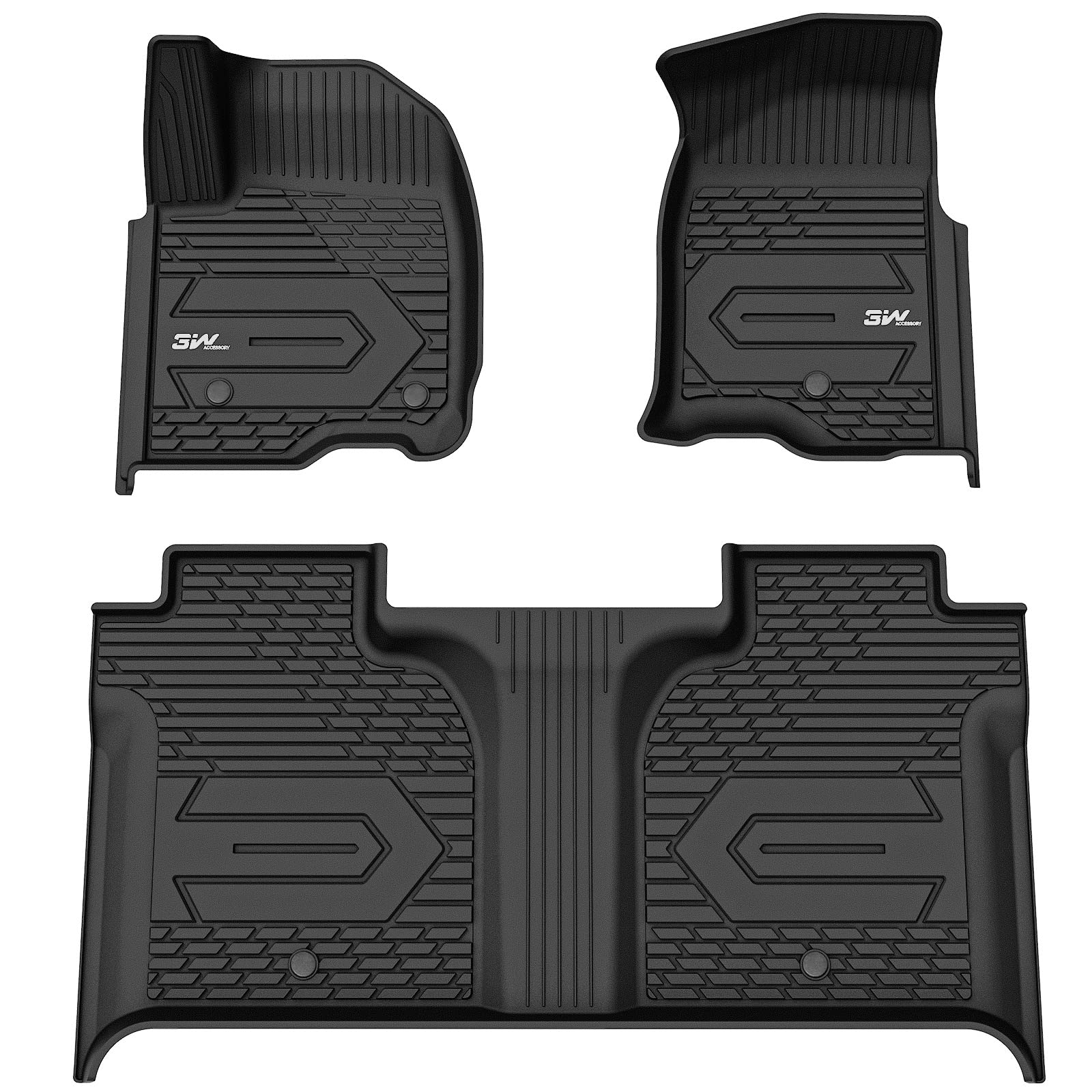 3W Custom Floor Mats 2019-2024 Chevy / Chevrolet Silverado 1500 2500 HD/3500HD Crew Cab TPE Material & All-Weather Protection Vehicles & Parts 3W 2019-2024 Silverado 2019-2024 1st&2nd Row Mats