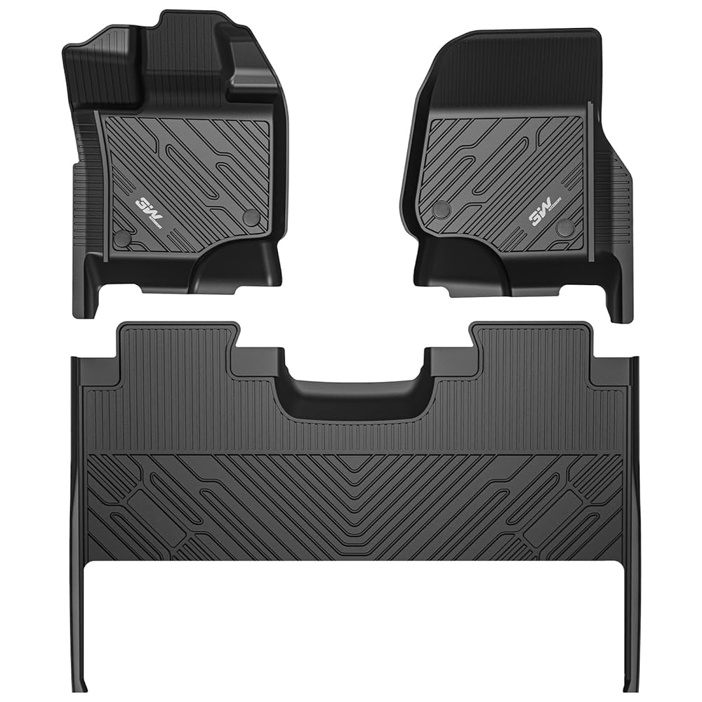 3W Ford F150 Custom Floor Mats F-150 Lightning SuperCrew Cab 2015-2024 TPE Material & All-Weather Protection Vehicles & Parts 3W 2015-2024 F150 with Underseat Storage 1st&2nd Row Mats