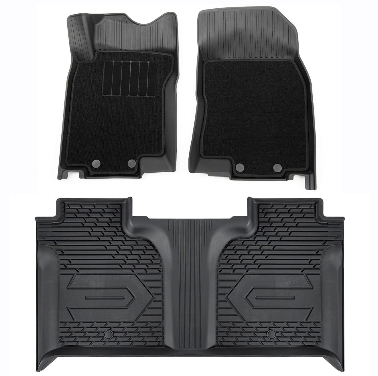 3W Custom Floor Mats 2019-2024 Chevy / Chevrolet Silverado 1500 2500 HD/3500HD Crew Cab TPE Material & All-Weather Protection Vehicles & Parts 3W 2019-2024 Silverado 2019-2024 1st&2nd Row Mats with Front Carpet