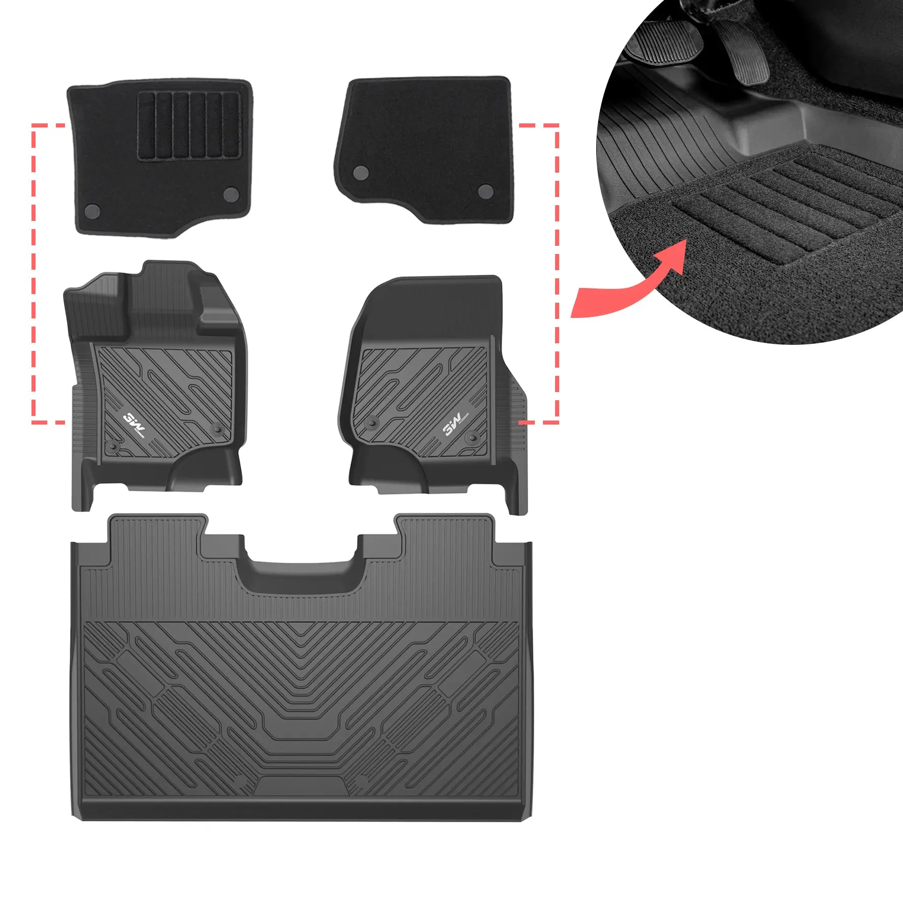 3W Ford F150 Custom Floor Mats F-150 Lightning SuperCrew Cab 2015-2025 TPE Material & All-Weather Protection