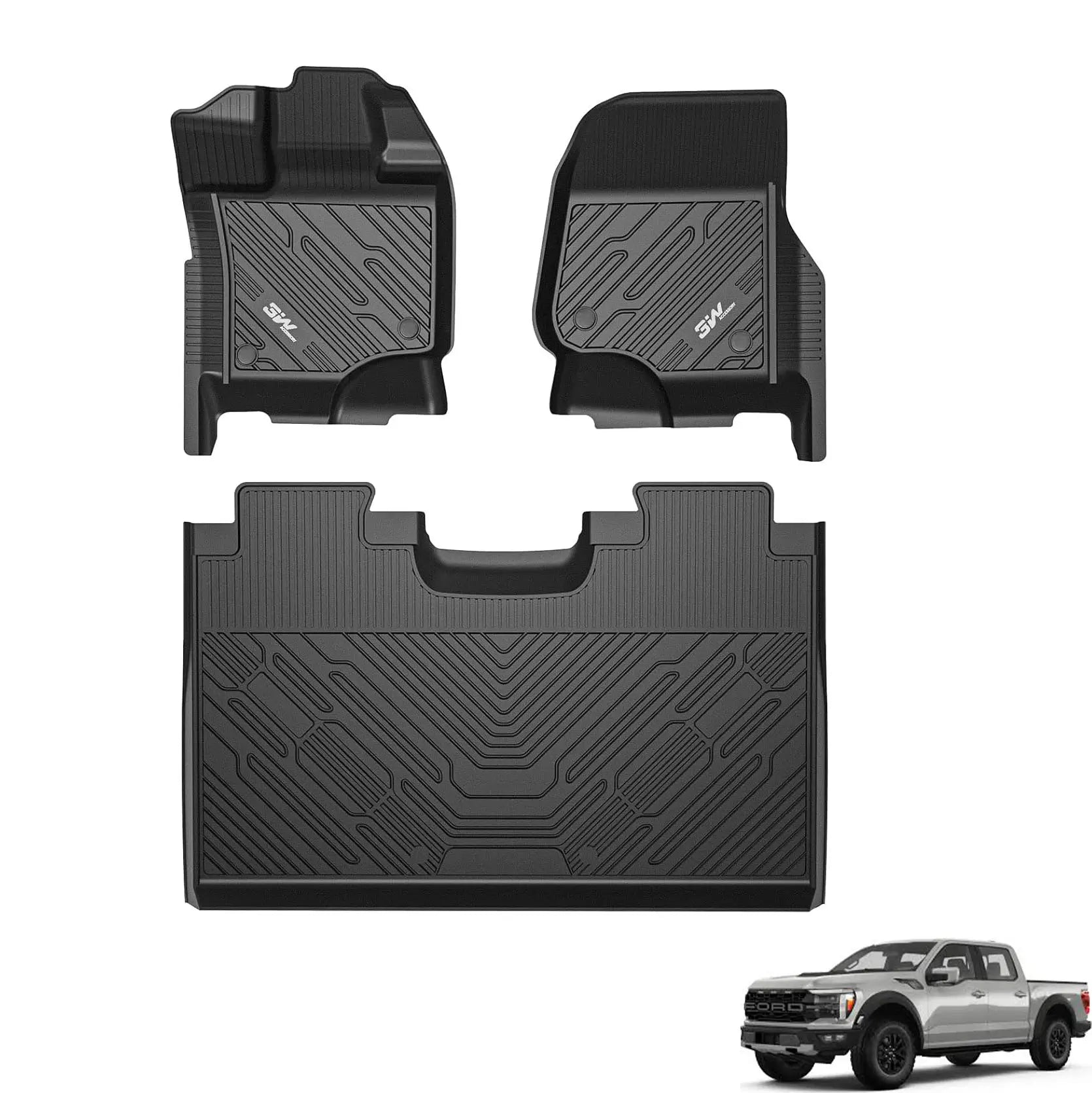 3W Ford F150 Custom Floor Mats F-150 Lightning SuperCrew Cab 2015-2025 TPE Material & All-Weather Protection Vehicles & Parts 3W 2015-2025 F150 without Underseat Storage 1st&2nd Row Mats