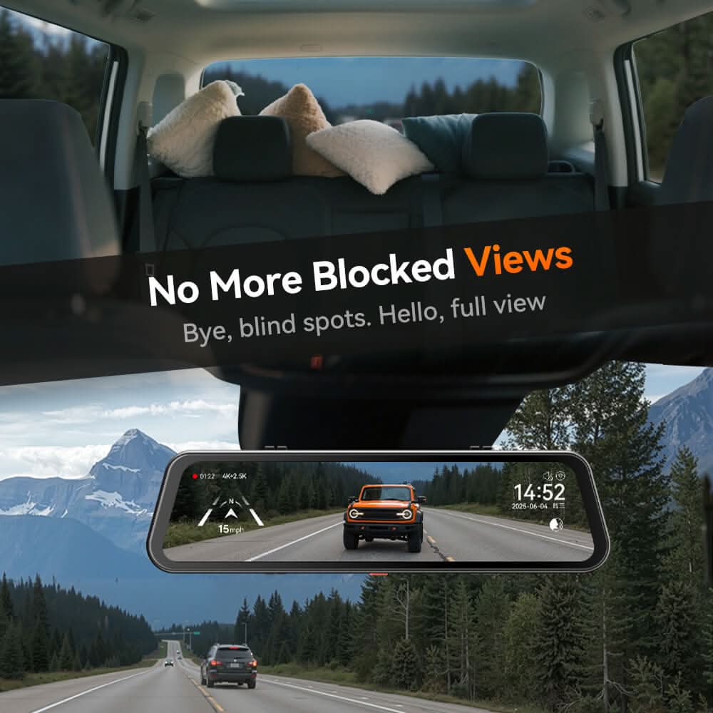 WOLFBOX G900Pro 12MP WiFi Touch Screen Rear View Mirror Dash Cam Smart Mirror Camera - WOLFBOX