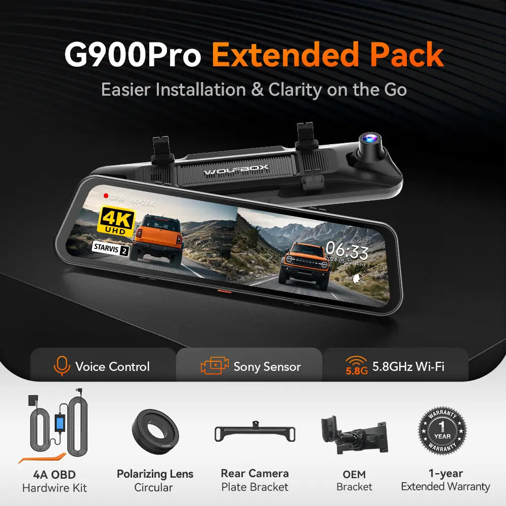 WOLFBOX G900Pro 12MP WiFi Smart Touch Screen Rear View Mirror Dash Cam