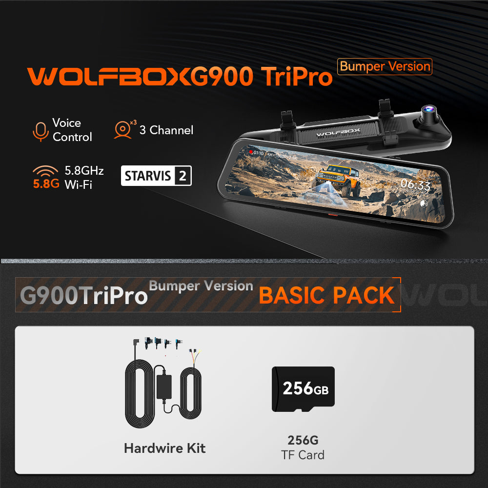 WOLFBOX G900 TriPro Bumper Version 3 Channel Rearview Mirror