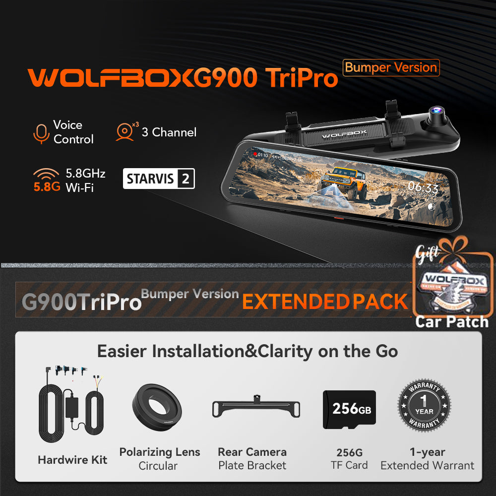 WOLFBOX G900 TriPro Bumper Version 3 Channel Rearview Mirror