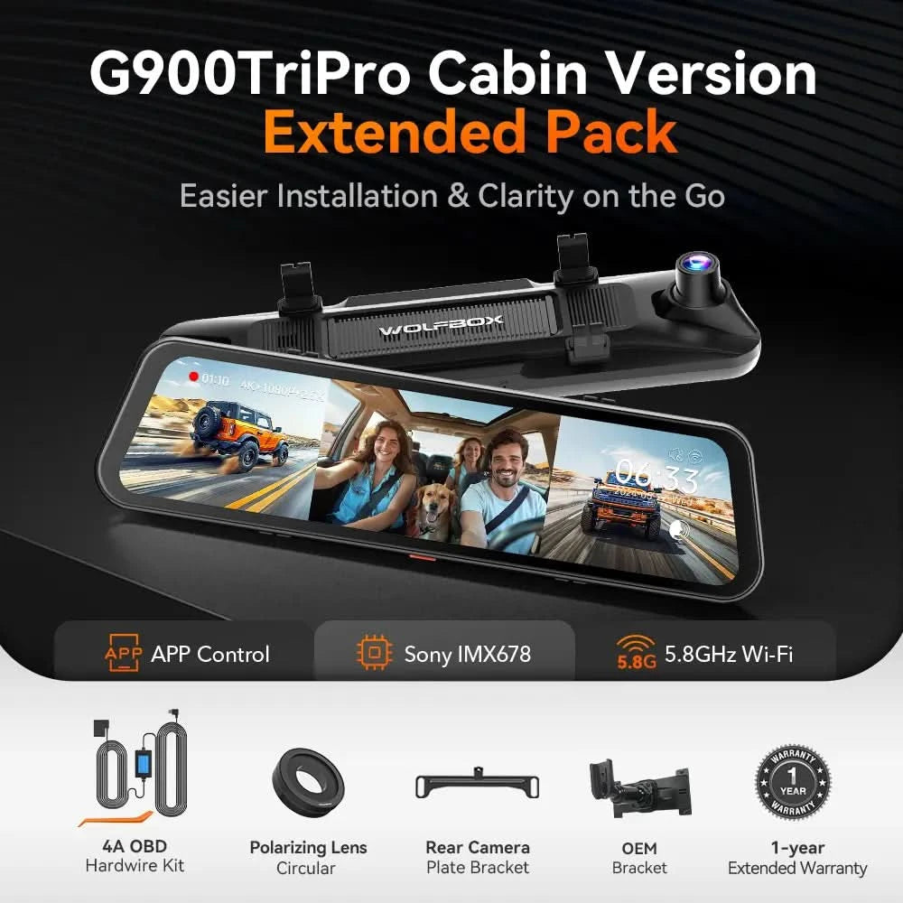 Wolfbox G900Tripro 3‑Channel Cabin Dash Camera