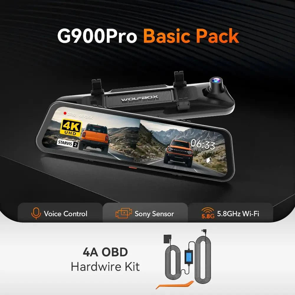 WOLFBOX G900Pro 12MP Smart Rear View Mirror Dash Cam with WiFi and Tou