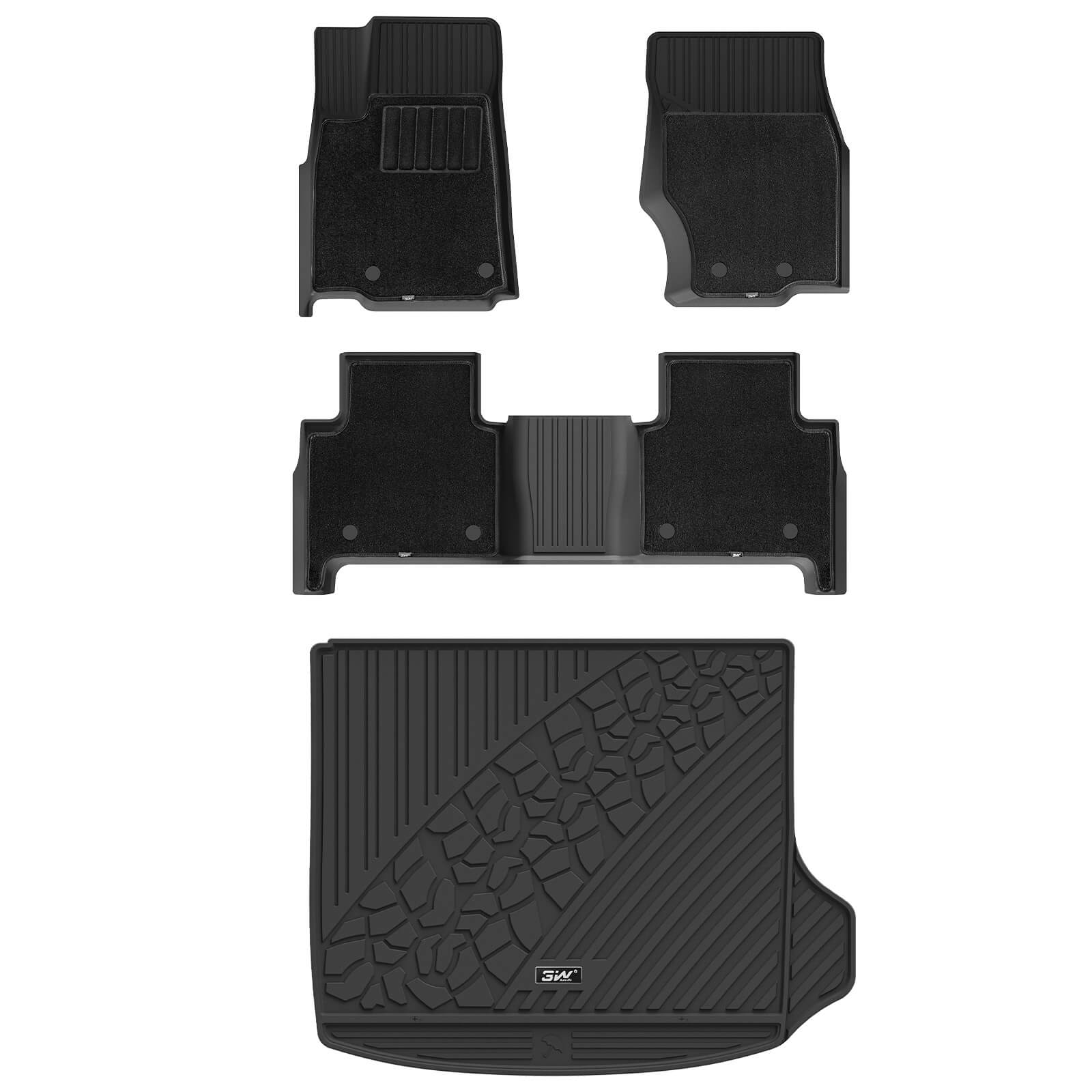 3W Jeep Grand Cherokee 2022-2024 (Non L or WK) Custom Floor Mats / Trunk Mat TPE Material & All-Weather Protection Vehicles & Parts 3W 2022-2024 Grand Cherokee 2022-2024 1st&2nd Row with Carpets+Trunk Mat