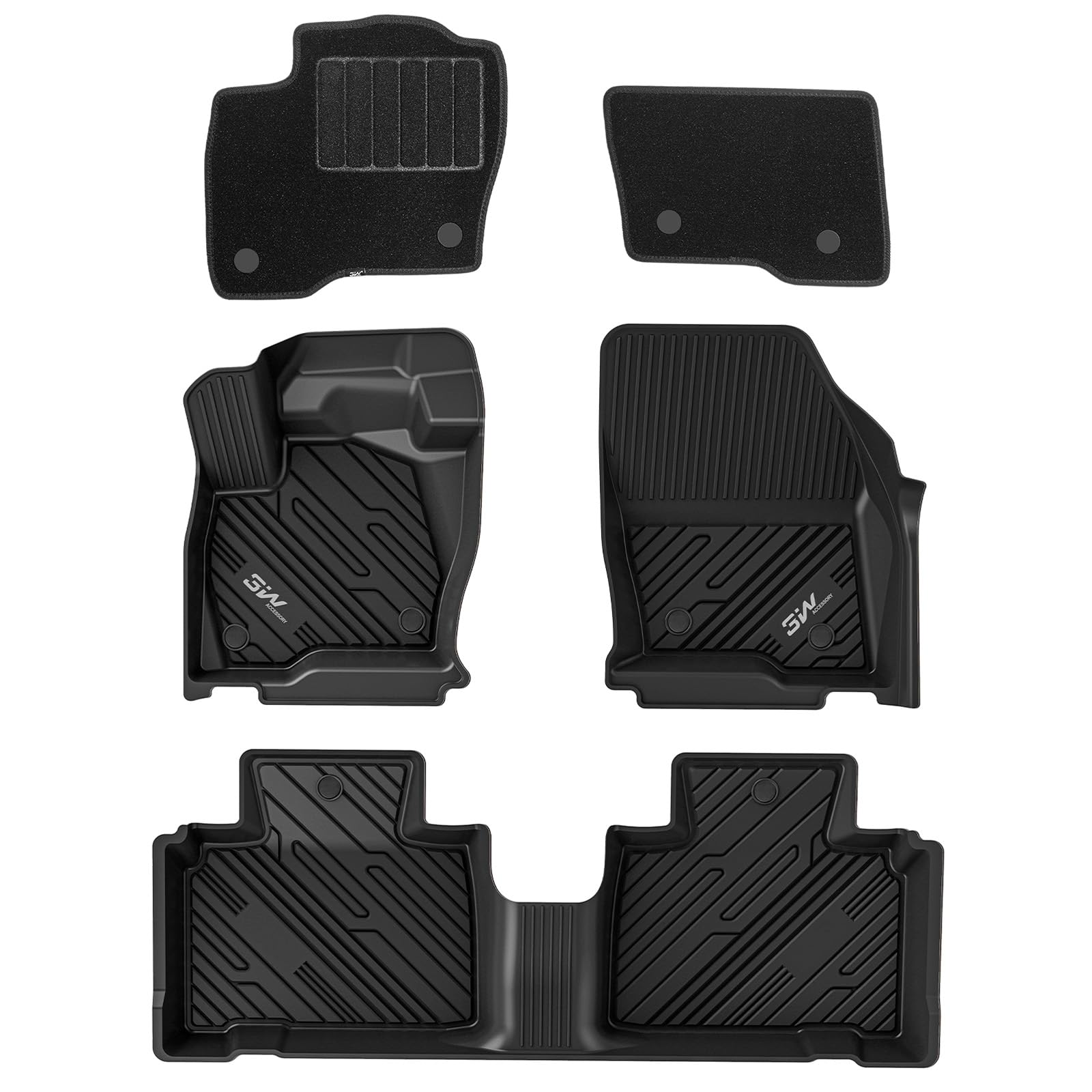 3W Ford Edge 2015-2024 Custom Floor Mats TPE Material & All-Weather Protection Vehicles & Parts 3W 2015-2024 Edge 2015-2024 1st&2nd Row Mats with Front Carpet
