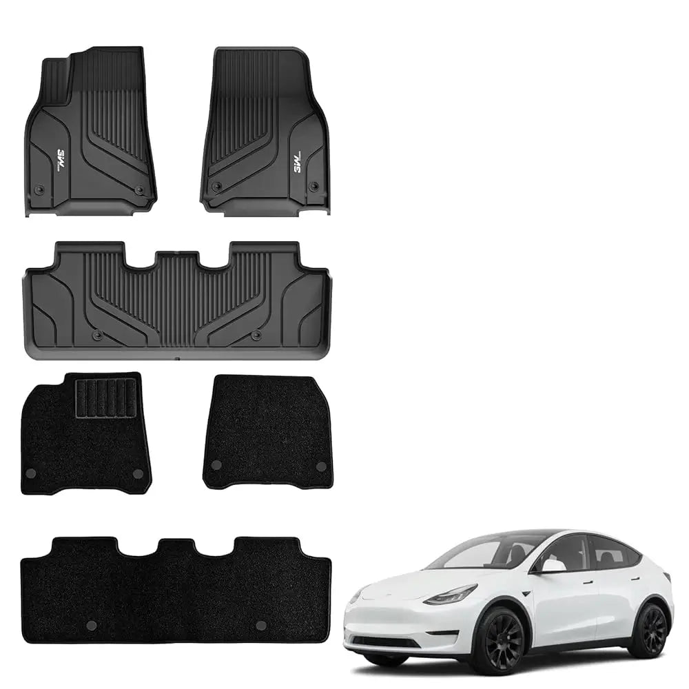 3W Tesla Model Y 2020-2024 Custom Floor Mats / Trunk Mats TPE Material & All-Weather Protection 5-Seater Vehicles & Parts 3w 2020-2024 Model Y 2020-2024 1st&2nd Row with Carpets