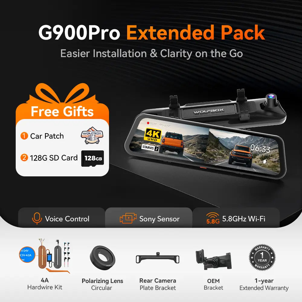 WOLFBOX G900Pro 12MP WiFi Smart Touch Screen Rear View Mirror Dash Cam