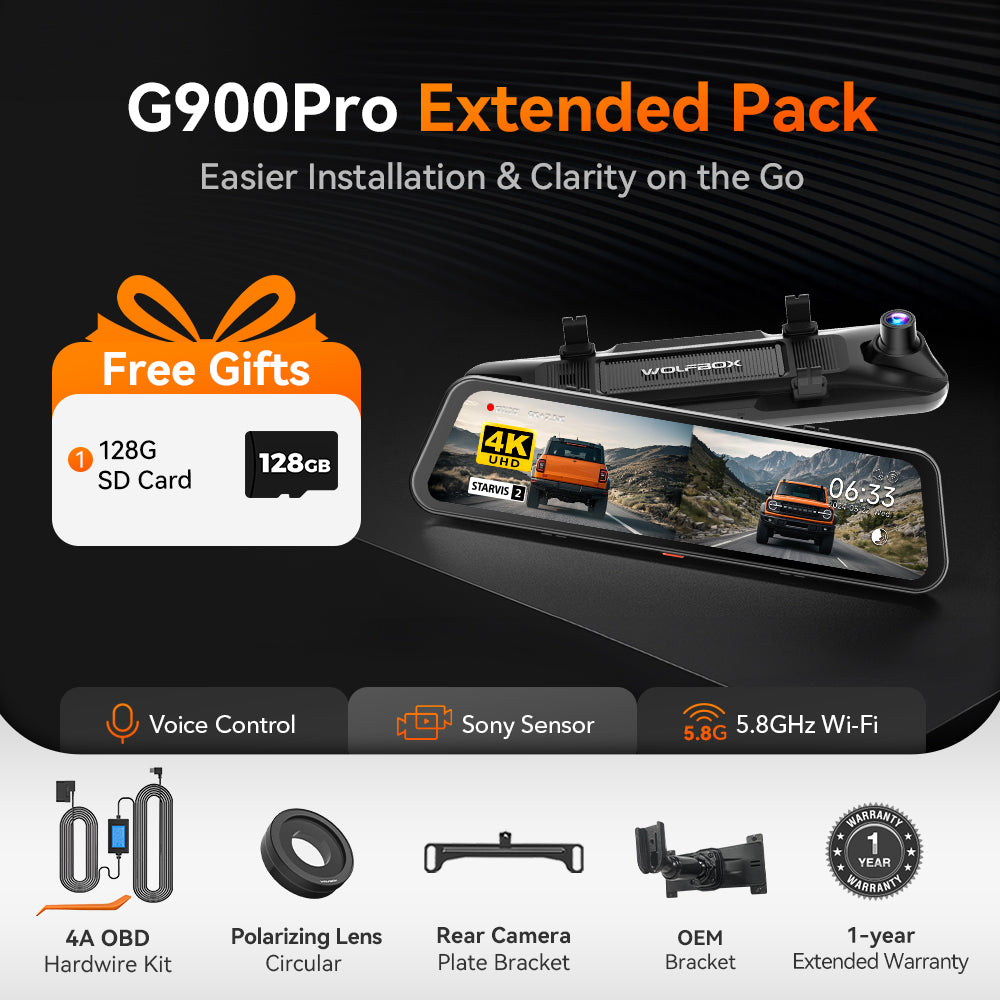 WOLFBOX G900Pro 12MP WiFi Touch Screen Rear View Mirror Dash Cam Smart