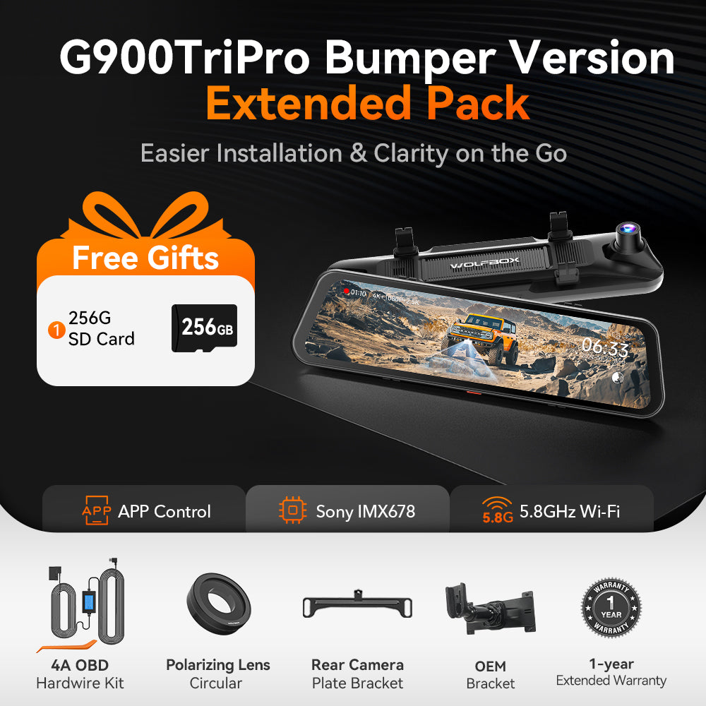 WOLFBOX G900TriPro Bumper Version 3 Channel Rearview Mirror with Exclu