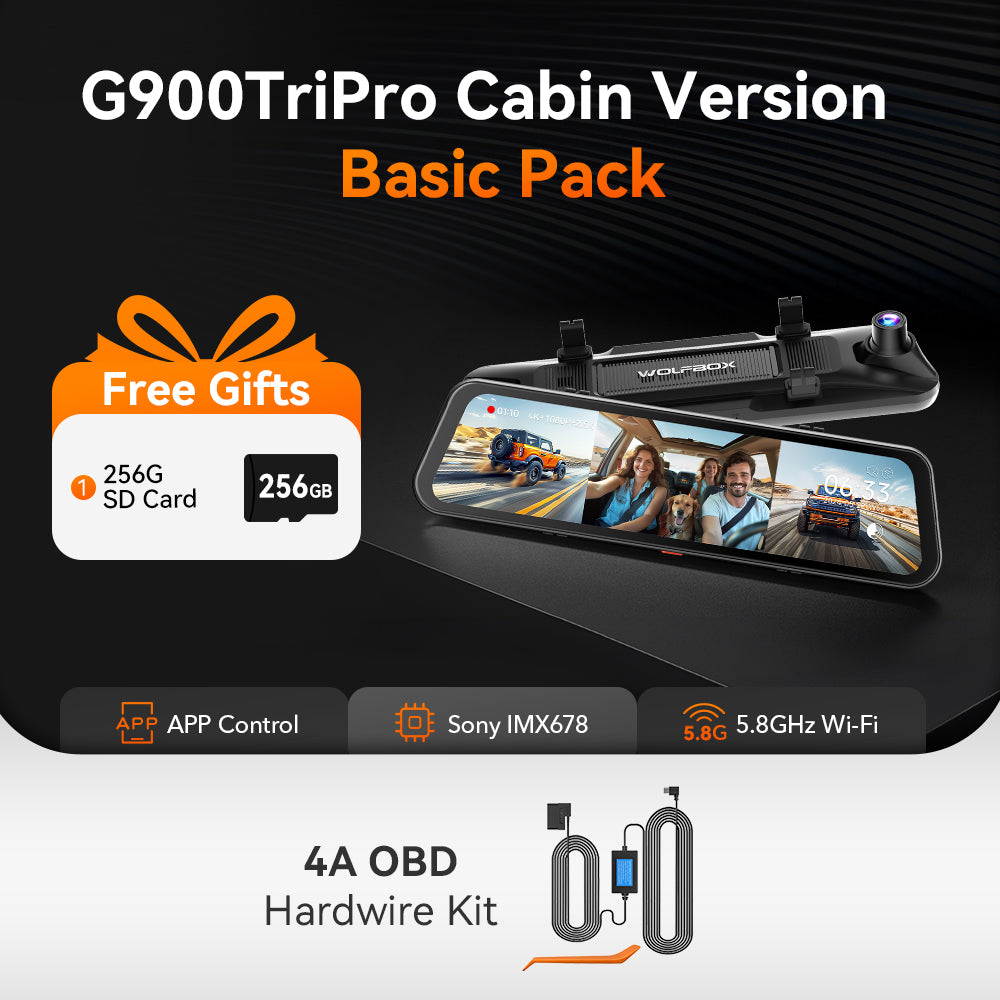 G900TriPro 4K+2.5K+1080P 3 Channel Cabin Monitor Mirror Dash Cam with