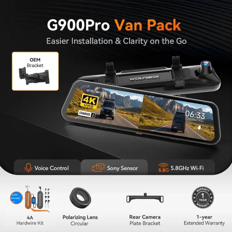 WOLFBOX G900Pro Smart Rear View Mirror Dash Cam & Backup Camera - WOLFBOX