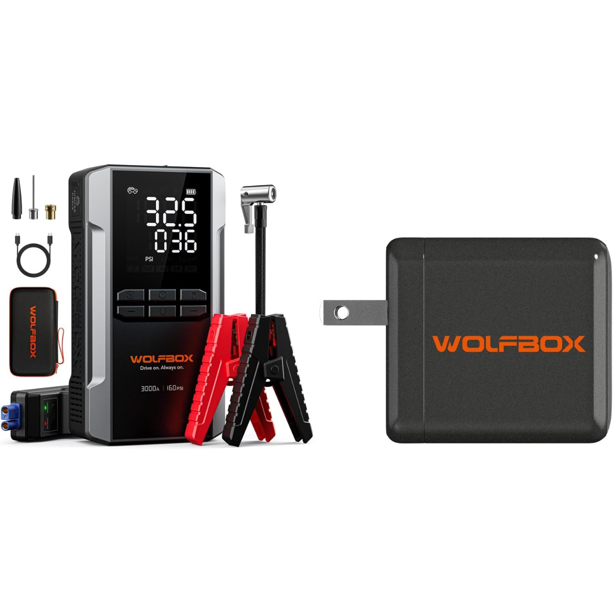 WOLFBOX Versatile 65W USB C Charger for Jump Starter and Tire Inflator