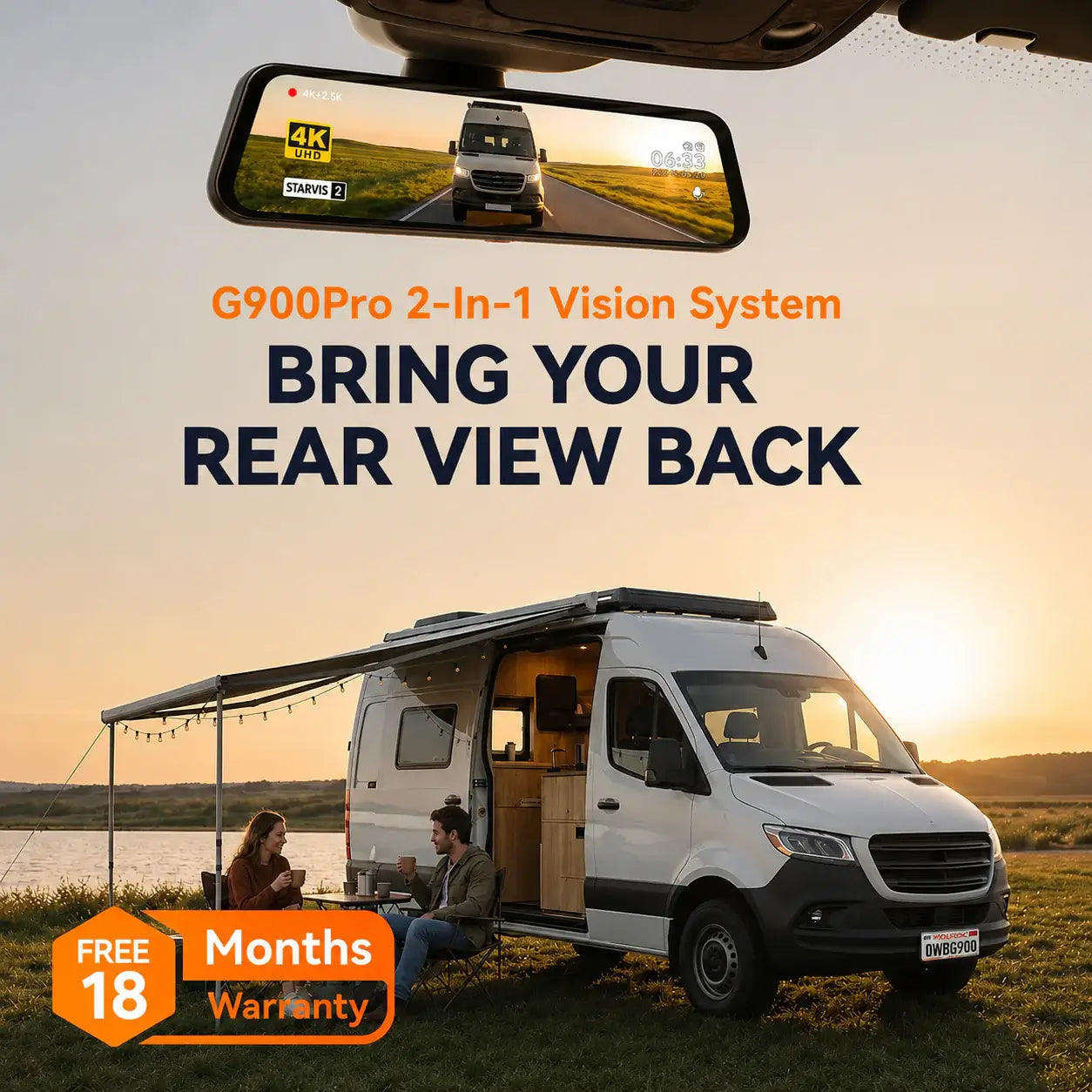 WOLFBOX G900Pro Smart Rear View Mirror Dash Cam & Backup Camera - WOLFBOX