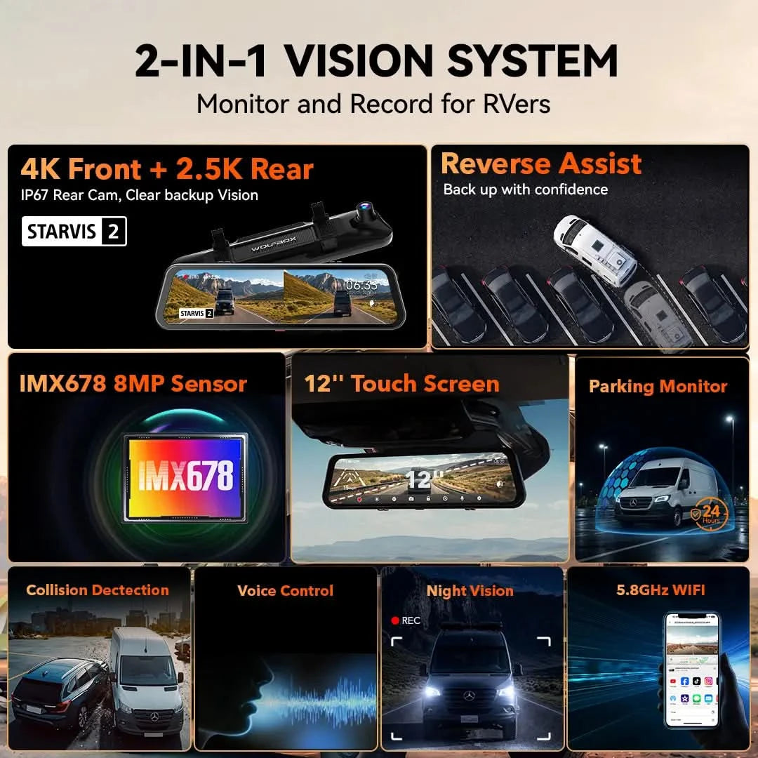 Wolfbox G900Pro 2-in-1 vision system for RVs with multiple features