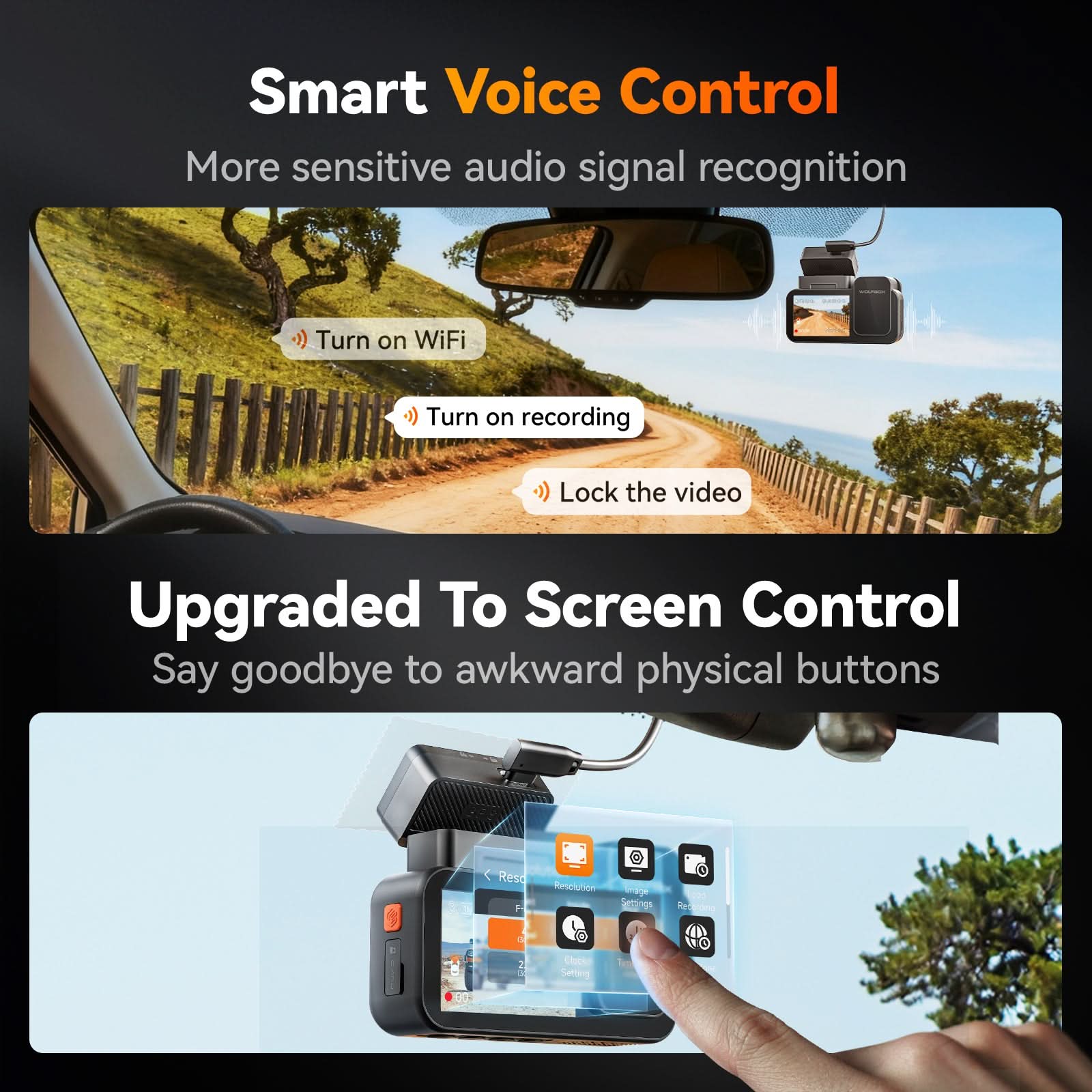 Wolfbox X5 Duo 4K+2.5K STARVIS 2  Front and Rear Dash Cam - WOLFBOX