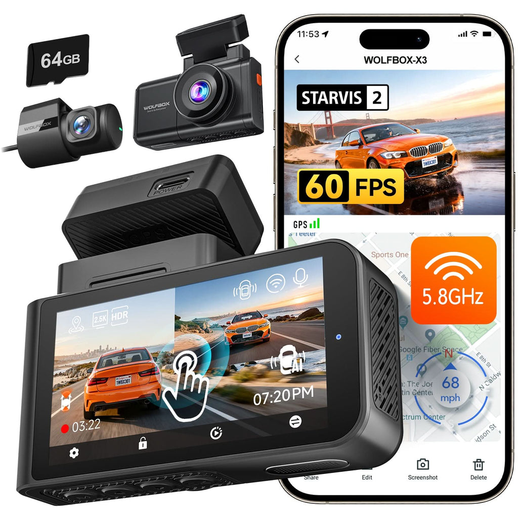 WOLFBOX I07 Dash Cam a 3 Canali per Auto, Telecamera Anteriore e Posteriore 4K con GPS WiFi, DVR per Auto con FOV 170° e WDR  34