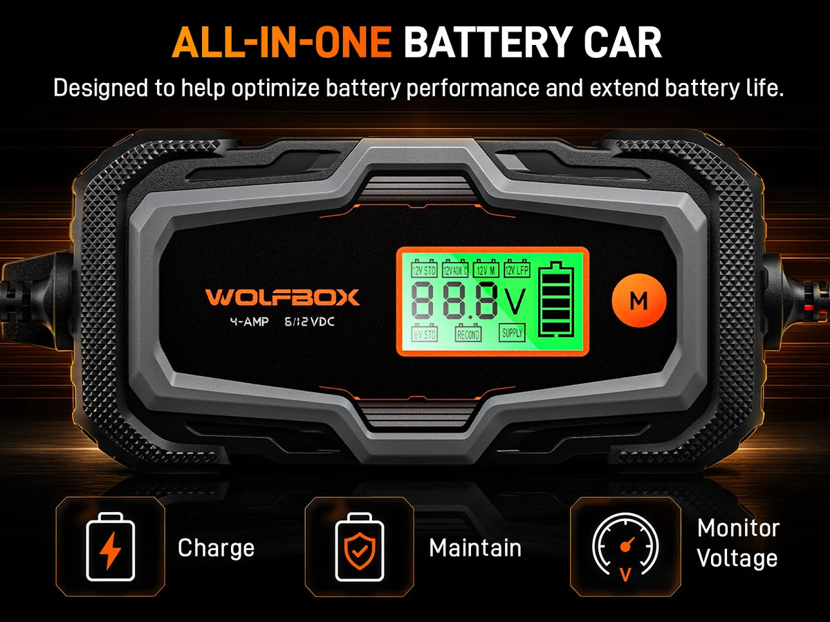 bc40 smart battery charger and maintainer keeps your 12v and 24v batteries ready all season | WOLFBOX BC40