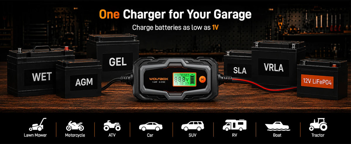 bc40 works with 12v and 24v lead-acid agm gel efb and lifepo4 lithium batteries wide | WOLFBOX BC40