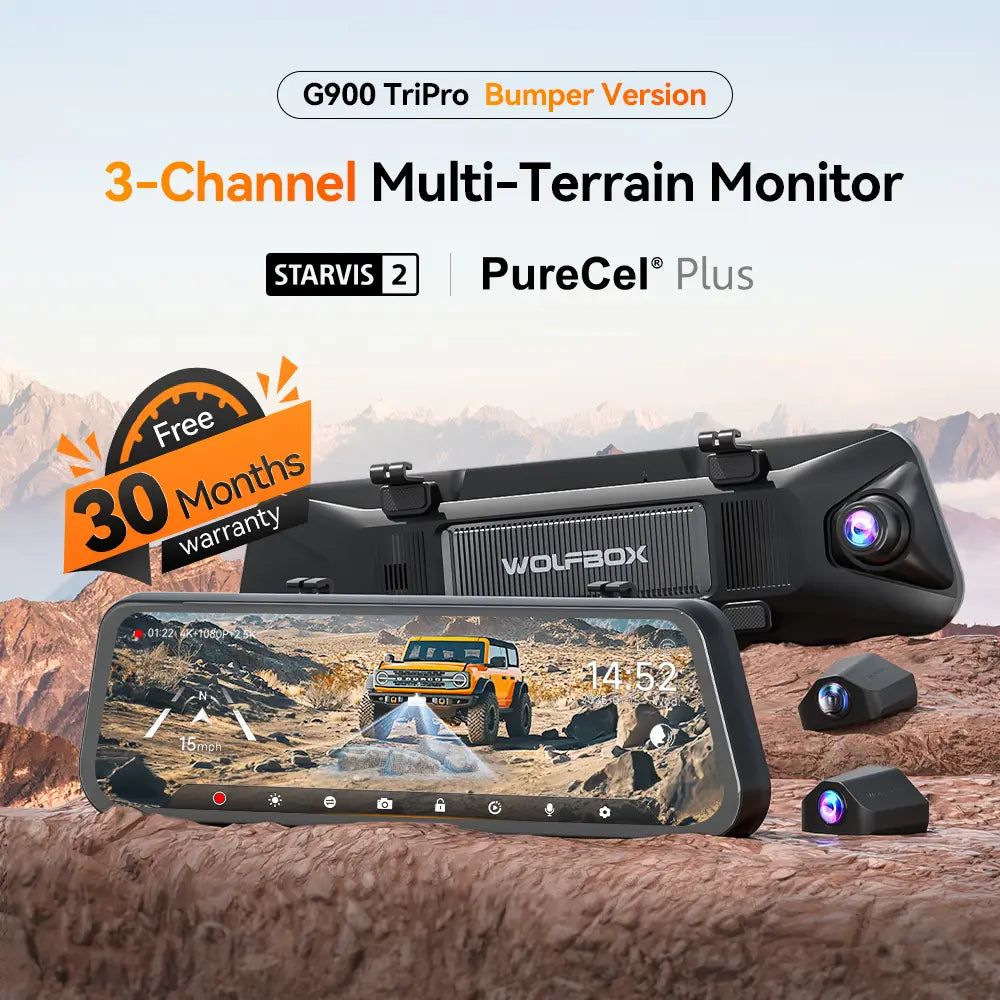WOLFBOX G900 TriPro Bumper Version 3 Channel Rearview Mirror with Exclusive 30-Month Warranty