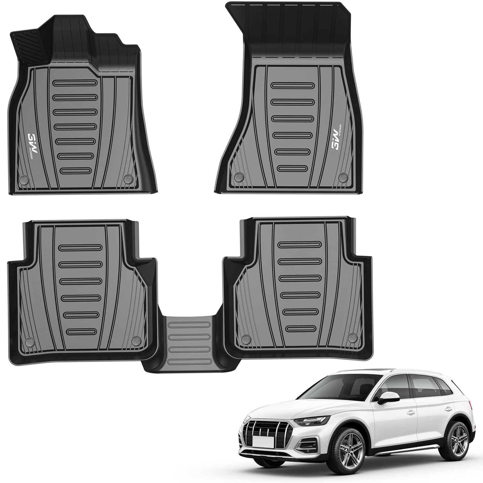 3W Audi Q5/SQ5 2018-2024 Custom Floor Mats TPE Material & All-Weather Protection Vehicles & Parts 3W 2018-2024 Q5 2018-2024 1st&2nd Row Mats