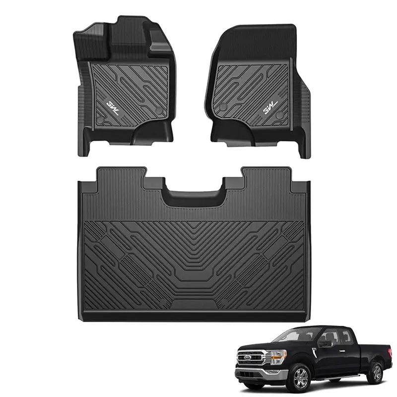 3W Ford F150 Custom Floor Mats F-150 Lightning SuperCrew Cab 2015-2024 TPE Material & All-Weather Protection Vehicles & Parts 3W 2015-2024 F150 SuperCrew Cab 1st&2nd Row Mat