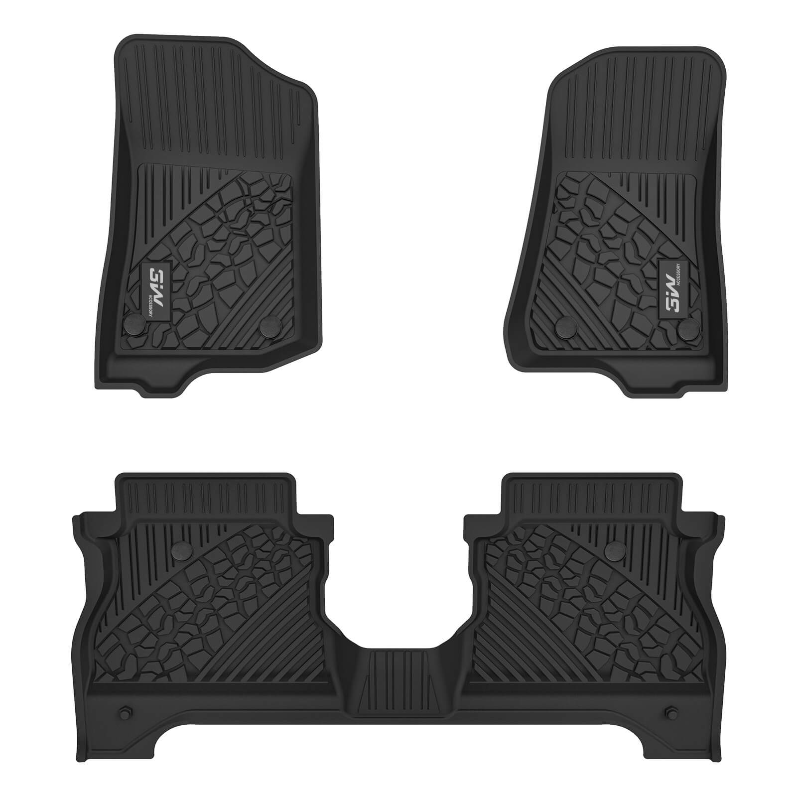 3W Jeep Gladiator 2020-2024 JT Custom Floor Mats TPE Material & All-Weather Protection Vehicles & Parts 3W 2020-2024 Gladiator 2020-2024 1st&2nd Row Mats with White Logo