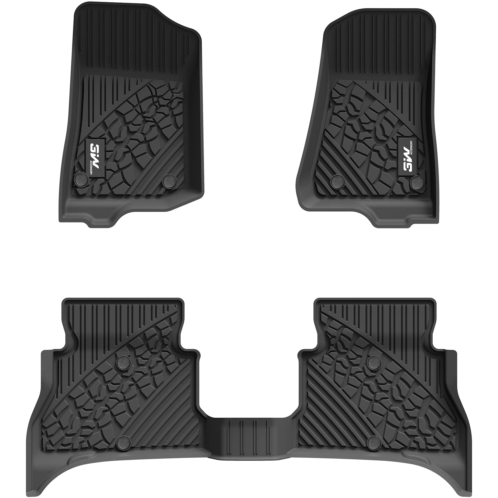 3W Jeep Wrangler 4XE Custom Floor Mats 2021-2024 Hybrid 4 Door TPE Material & All-Weather Protection Vehicles & Parts 3W 2021-2024 Wrangler 4XE 2021-2024 1st&2nd Row Mats with White Logo