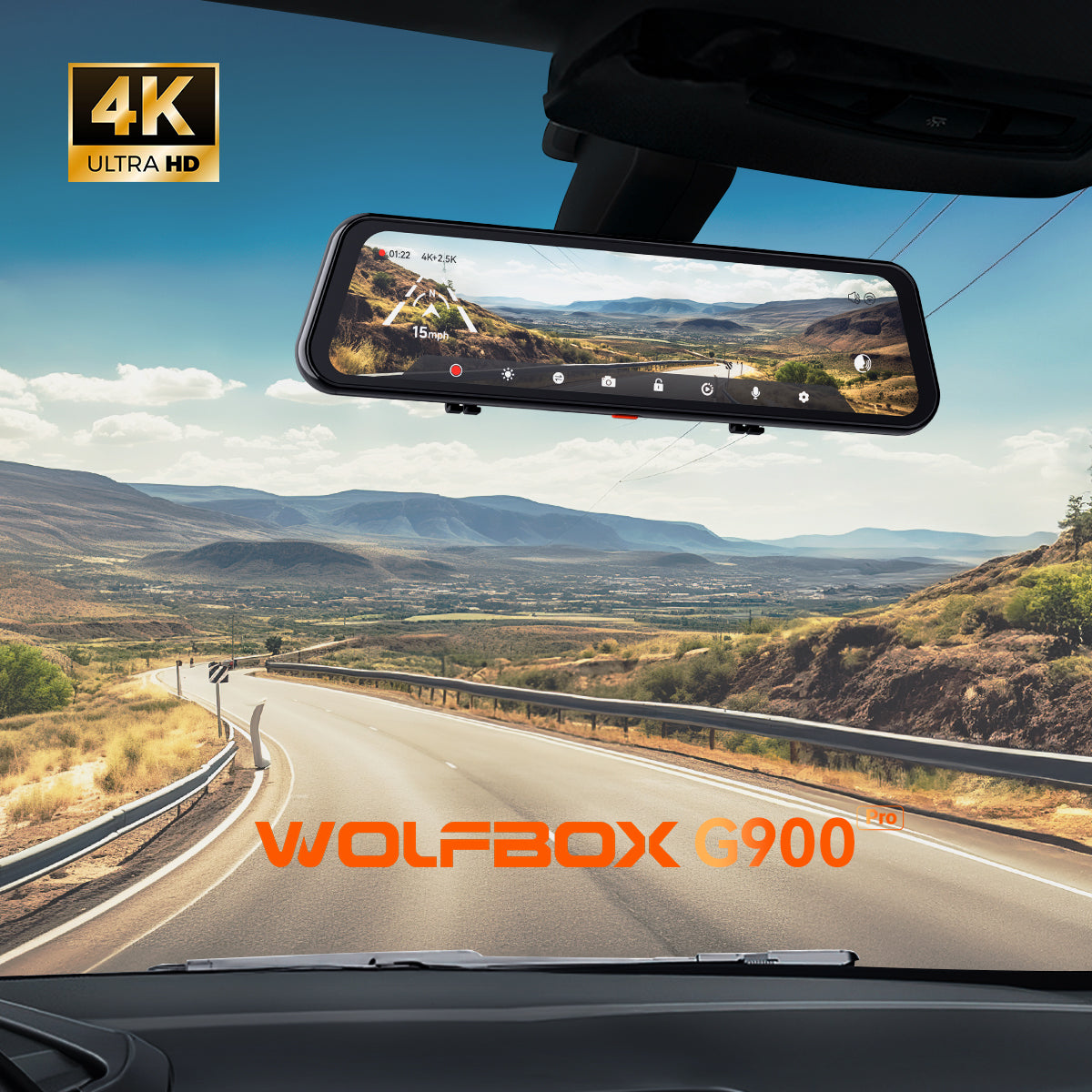 WOLFBOX G900Pro 12MP WiFi Touch Screen Smart Rear View Mirror Dash Cam camera WOLFBOX   