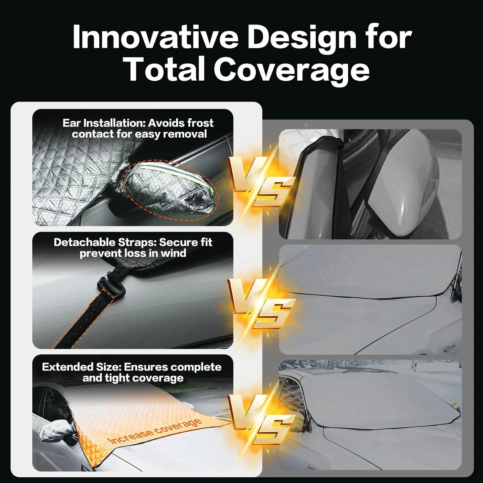 3W Windshield Cover for Ice and Snow Universal Fit for Car SUV/ Truck/ Van Graphene-Insulated - WOLFBOX