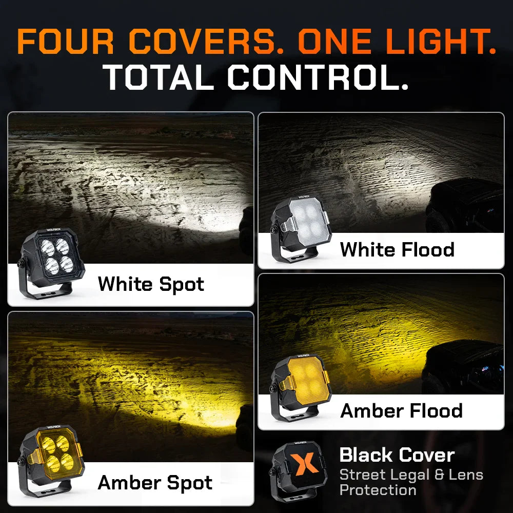 versatile off-road light with interchangeable beam color covers