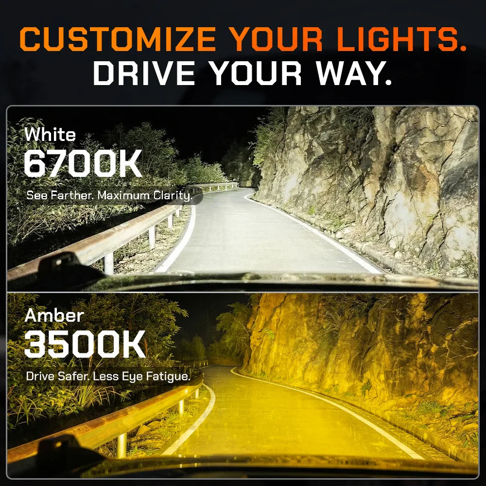 dual color off-road light with white and amber beam options