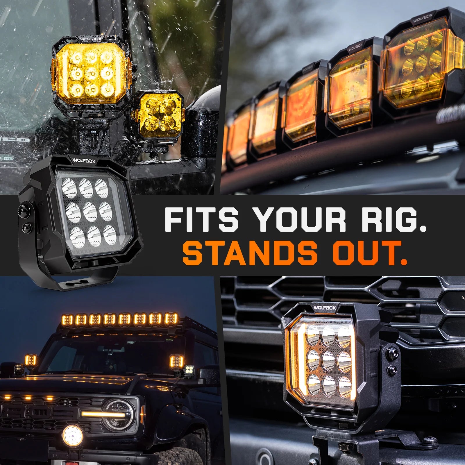5 inch pod lights mounted on hood roof rack grille and bumper