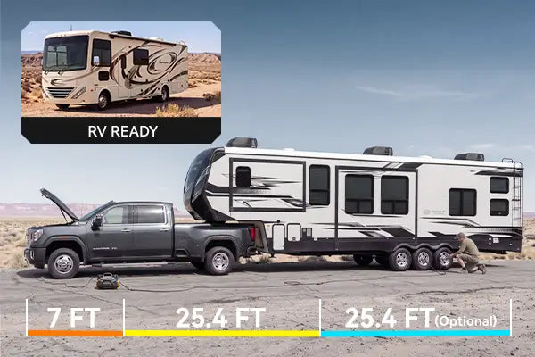 Air compressor for off road HyperFlow 60D hose reach comparison standard 32ft vs extended 25.4ft for all tires