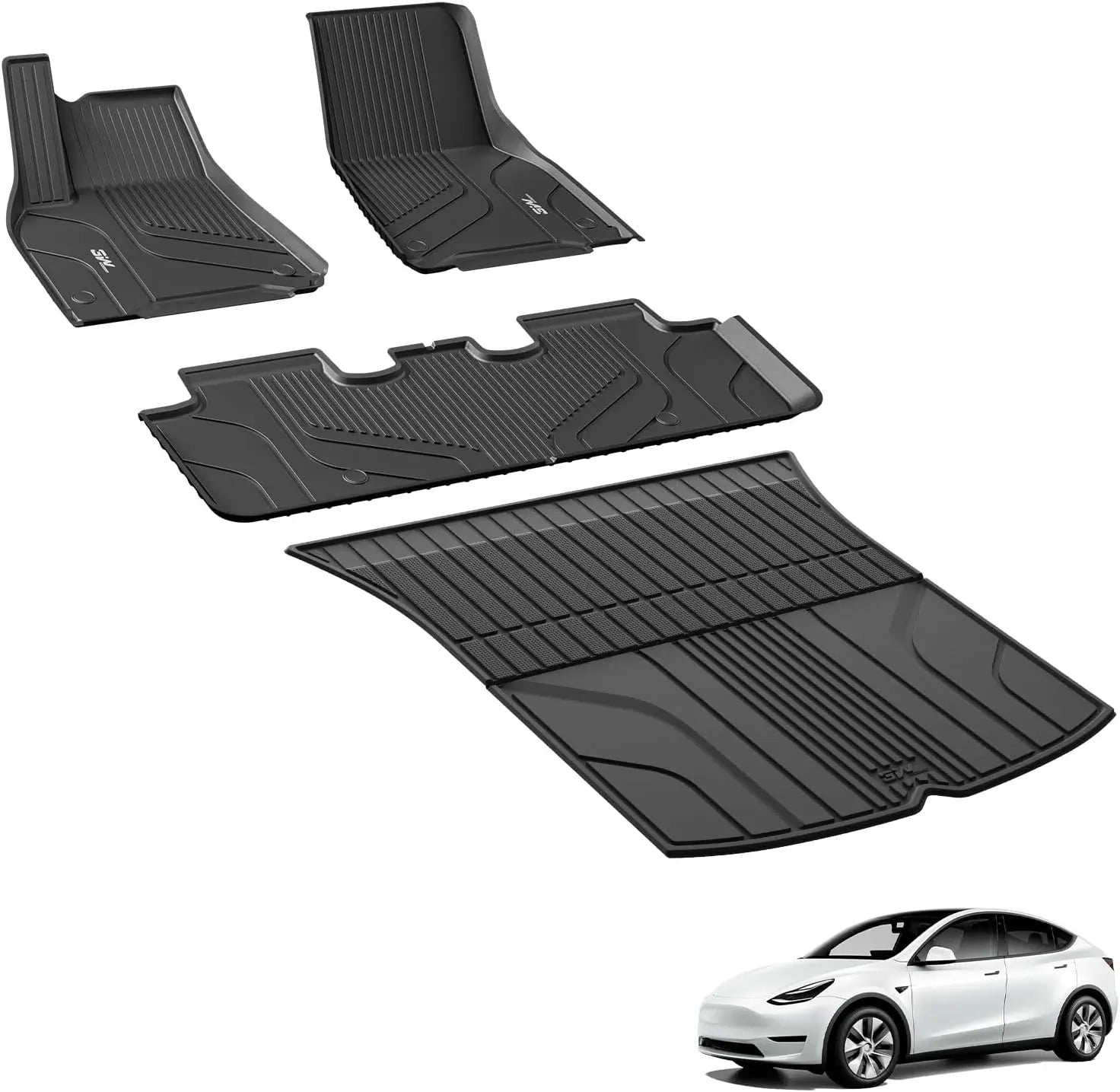 3W Tesla Model Y 2020-2024 Custom Floor Mats / Trunk Mats TPE Material & All-Weather Protection 5-Seater Vehicles & Parts 3w 2020-2024 Model Y 2020-2024 1st&2nd Row + Trunk Mat